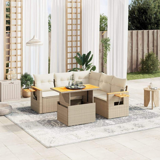Set Divano da Giardino 6 pz con Cuscini Beige in Polyrattan - homemem39