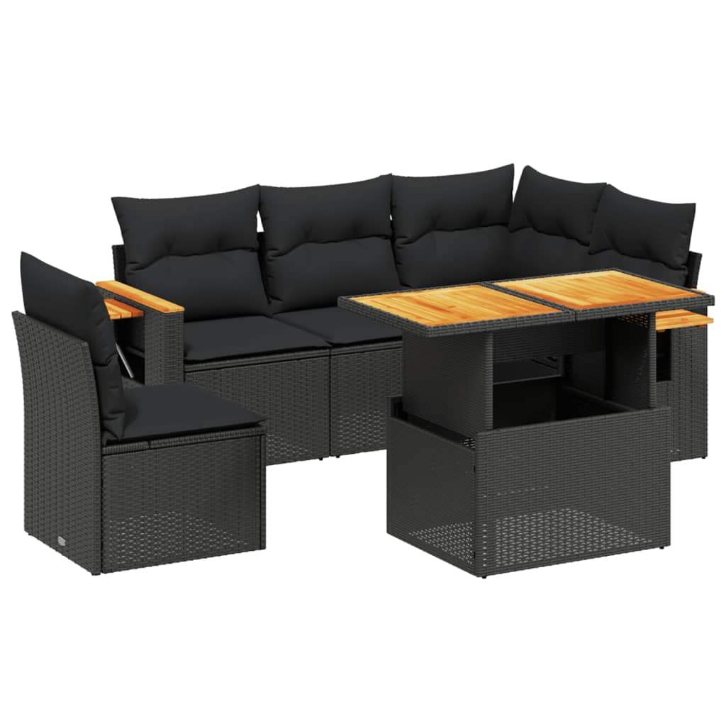 Set Divano da Giardino 6 pz con Cuscini Nero in Polyrattan - homemem39