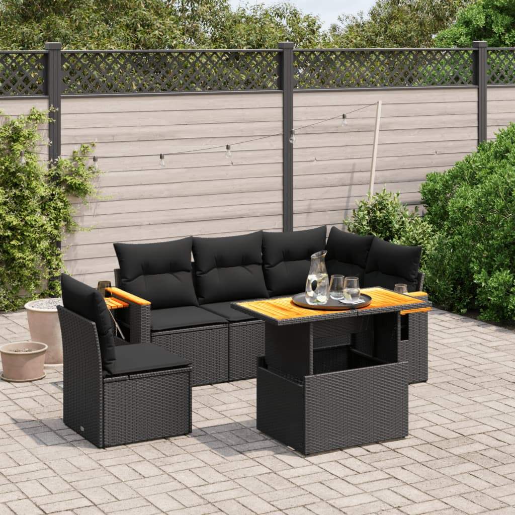 Set Divano da Giardino 6 pz con Cuscini Nero in Polyrattan - homemem39