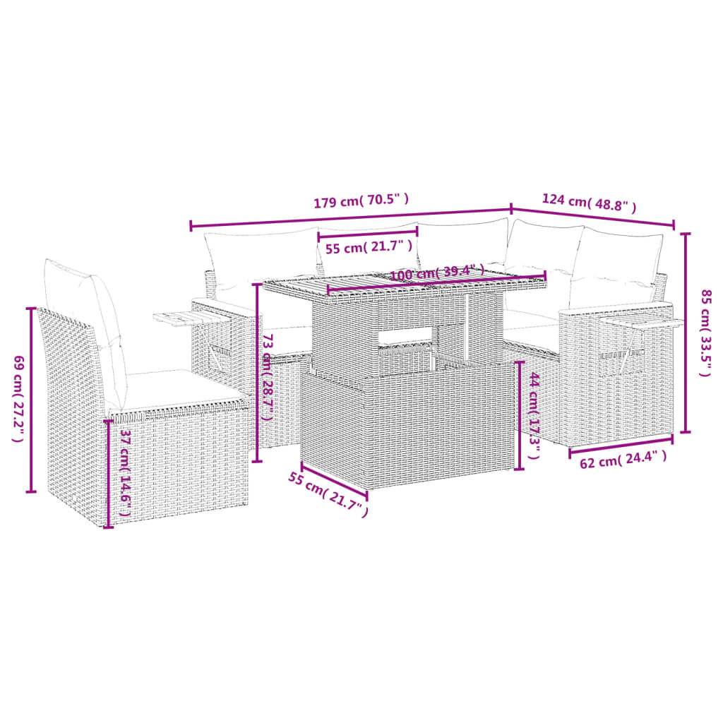 Set Divano da Giardino 6 pz con Cuscini Beige in Polyrattan - homemem39