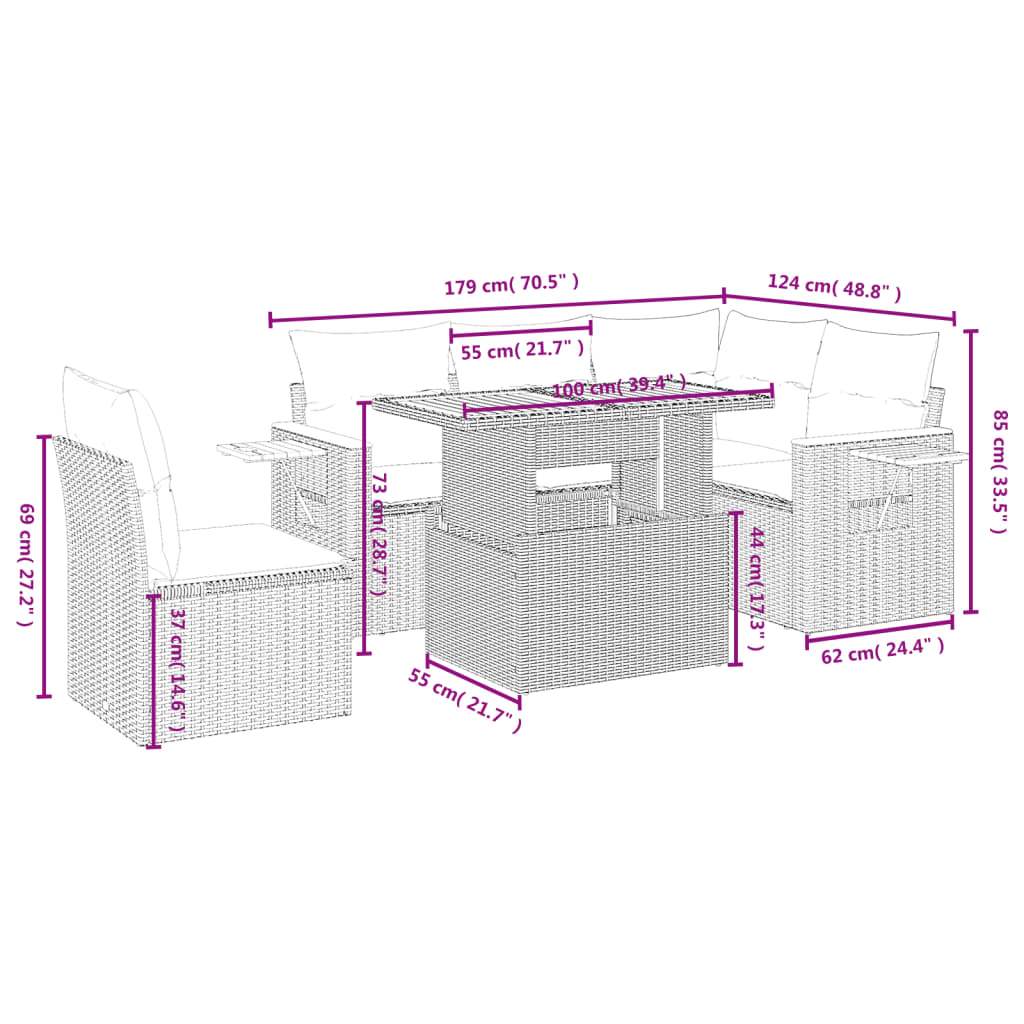 Set Divano da Giardino 6 pz con Cuscini Grigio in Polyrattan - homemem39