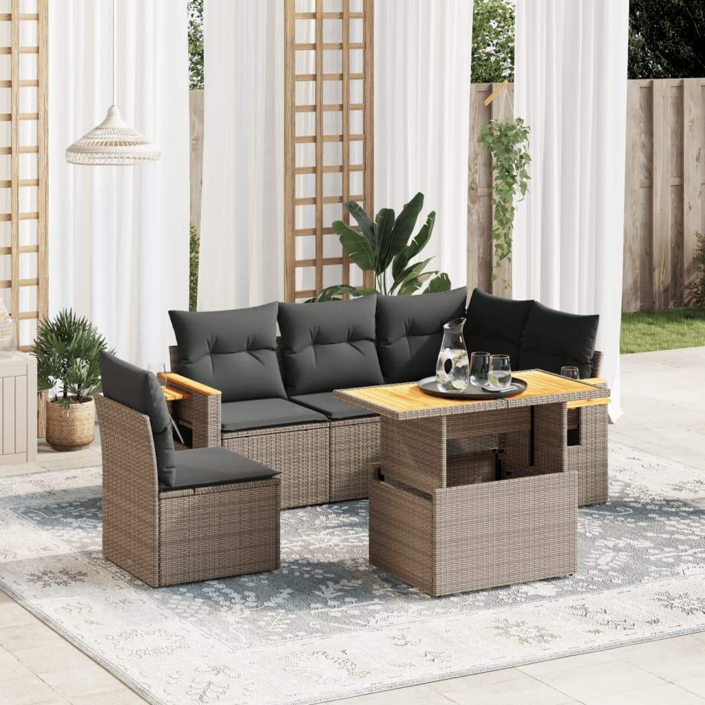 Set Divano da Giardino 6 pz con Cuscini Grigio in Polyrattan - homemem39