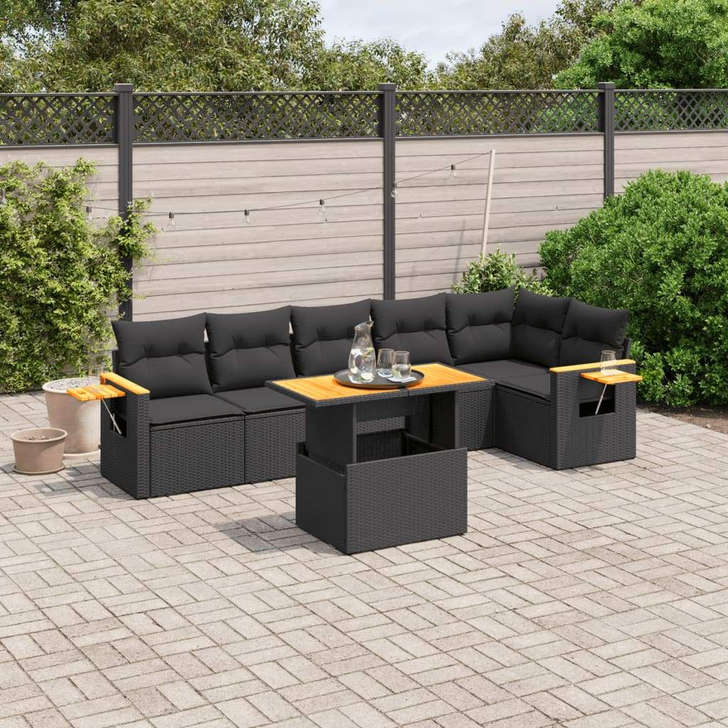 Set Divani da Giardino con Cuscini 7pz Nero Polyrattan - homemem39
