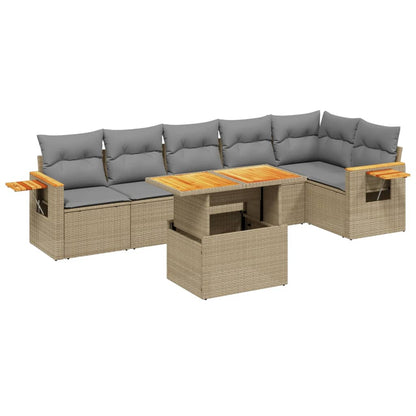 Set Divani da Giardino 7 pz con Cuscini Beige in Polyrattan