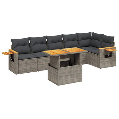 Set Divani da Giardino 7 pz con Cuscini Grigio in Polyrattan - homemem39