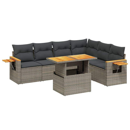 Set Divani da Giardino 7 pz con Cuscini Grigio in Polyrattan - homemem39