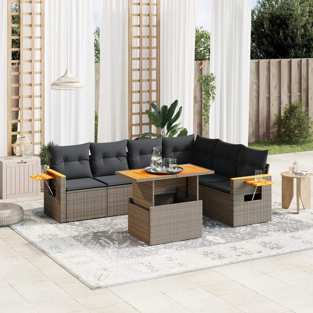 Set Divani da Giardino 7 pz con Cuscini Grigio in Polyrattan - homemem39