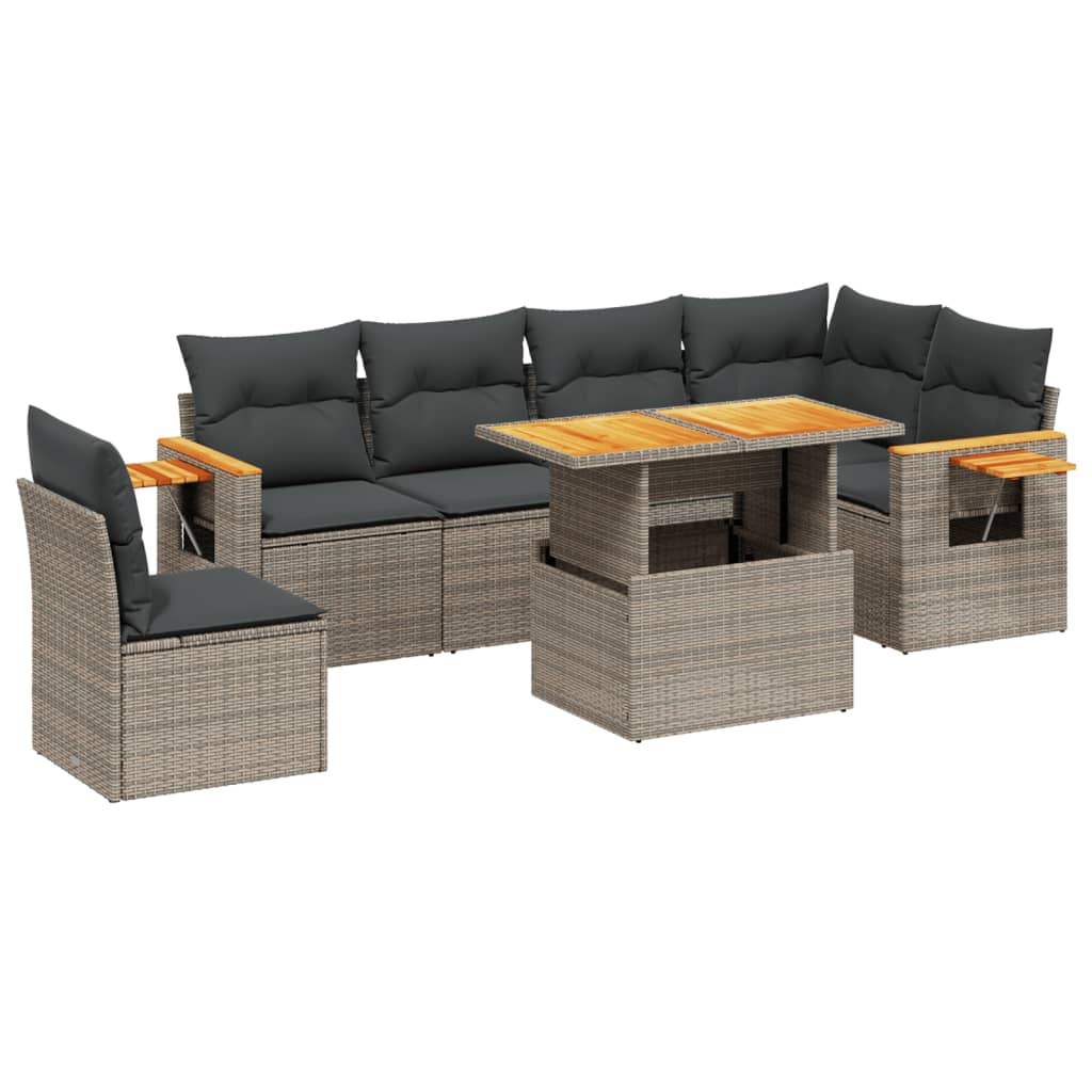 Set Divani da Giardino 7 pz con Cuscini Grigio in Polyrattan - homemem39