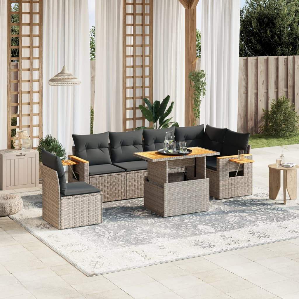 Set Divani da Giardino 7 pz con Cuscini Grigio in Polyrattan - homemem39