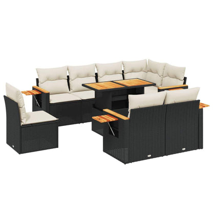 Set Divani da Giardino 9 pz con Cuscini Nero in Polyrattan - homemem39