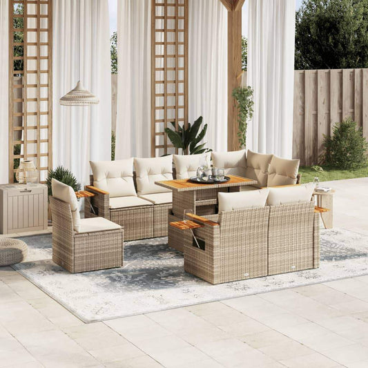 Set Divano da Giardino 9 pz con Cuscini Beige in Polyrattan - homemem39