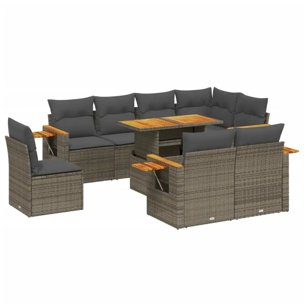 Set Divano da Giardino 9 pz con Cuscini Grigio in Polyrattan - homemem39