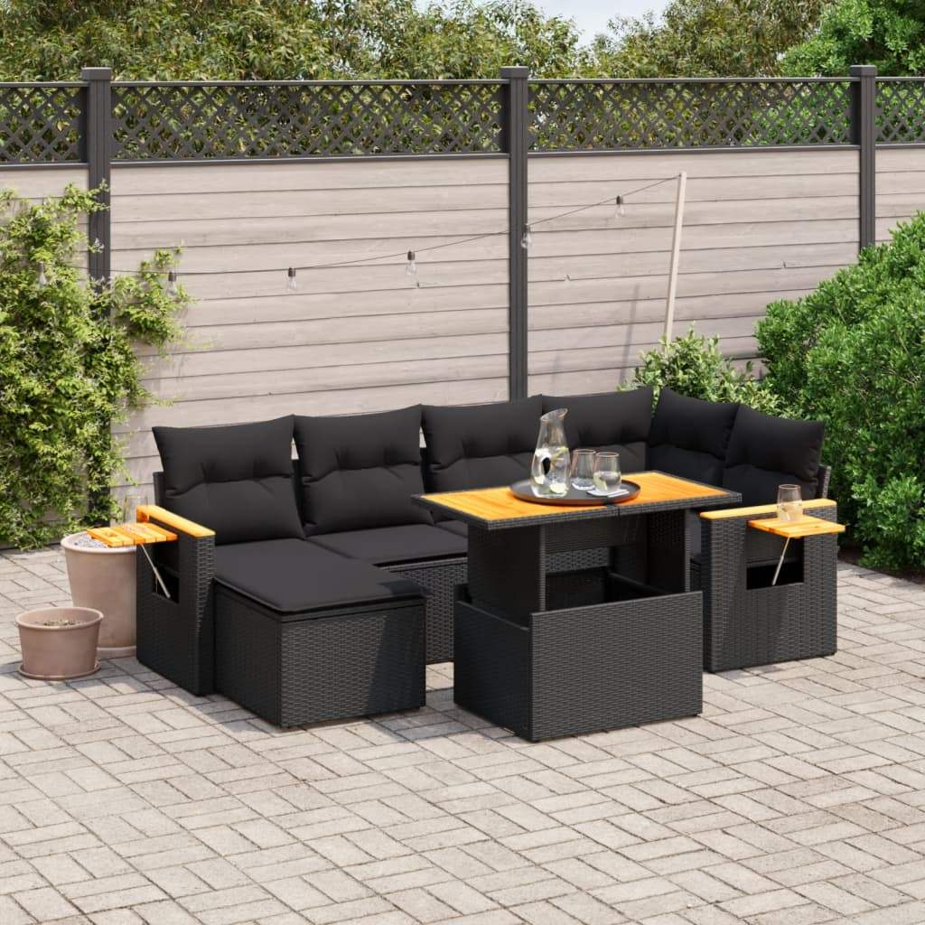 Set Divani da Giardino con Cuscini 7pz Nero Polyrattan - homemem39