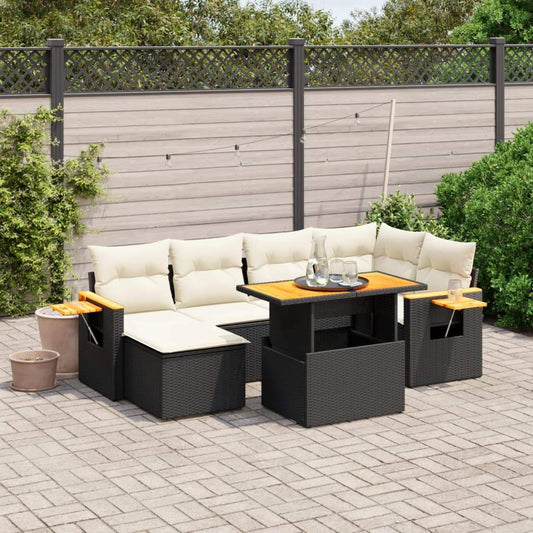 Set Divani da Giardino con Cuscini 7pz Nero Polyrattan - homemem39
