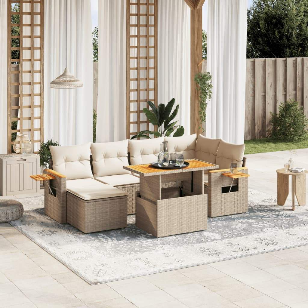 Set Divani da Giardino 7 pz con Cuscini Beige in Polyrattan - homemem39