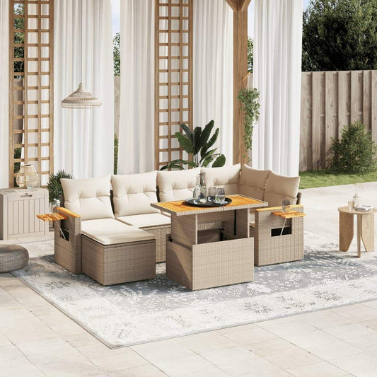 Set Divani da Giardino 7 pz con Cuscini Beige in Polyrattan - homemem39
