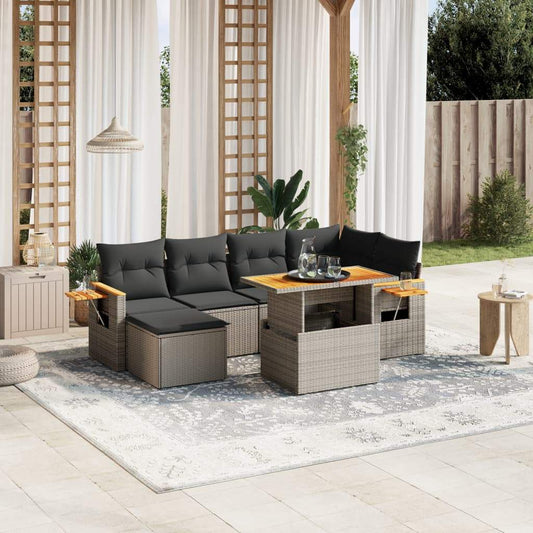 Set Divani da Giardino 7 pz con Cuscini Grigio in Polyrattan - homemem39