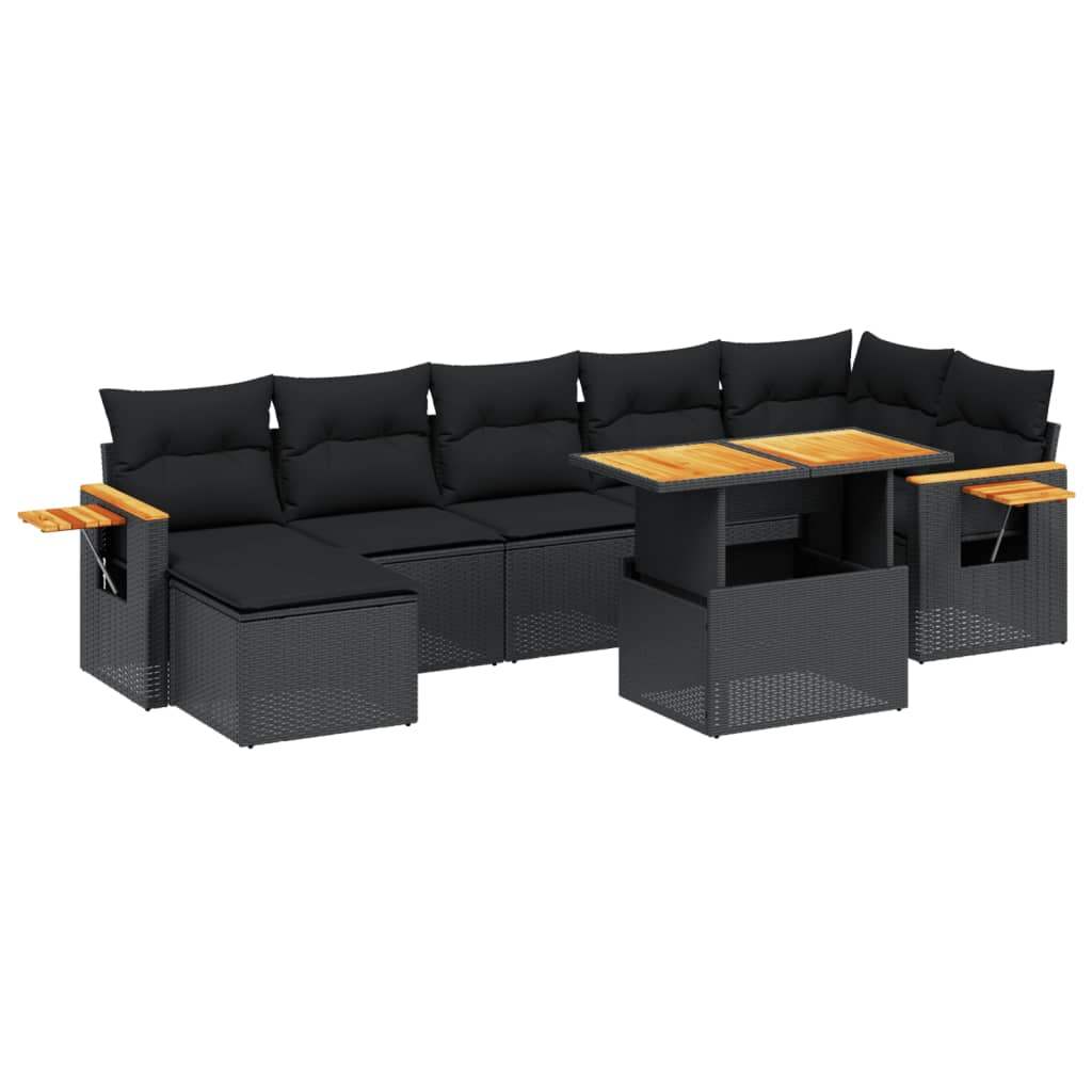 Set Divani da Giardino con Cuscini 8 pz Nero in Polyrattan - homemem39