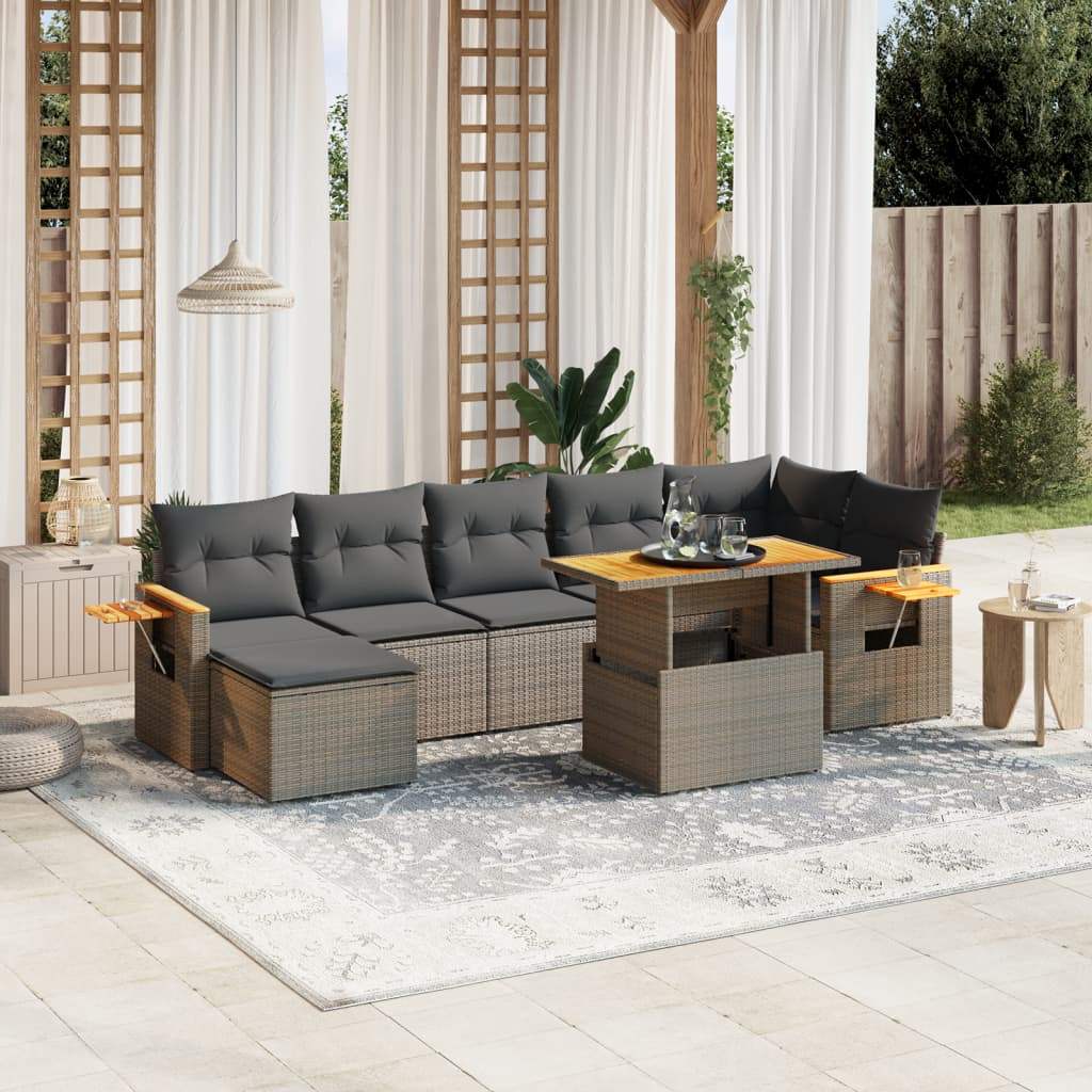 Set Divano da Giardino 8 pz con Cuscini Grigio in Polyrattan - homemem39