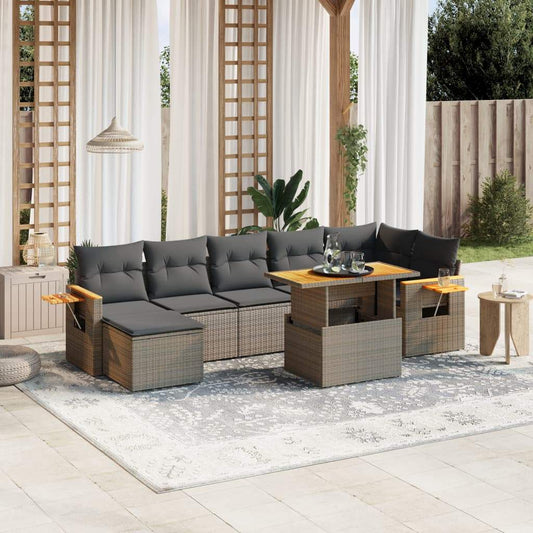 Set Divano da Giardino 8 pz con Cuscini Grigio in Polyrattan - homemem39