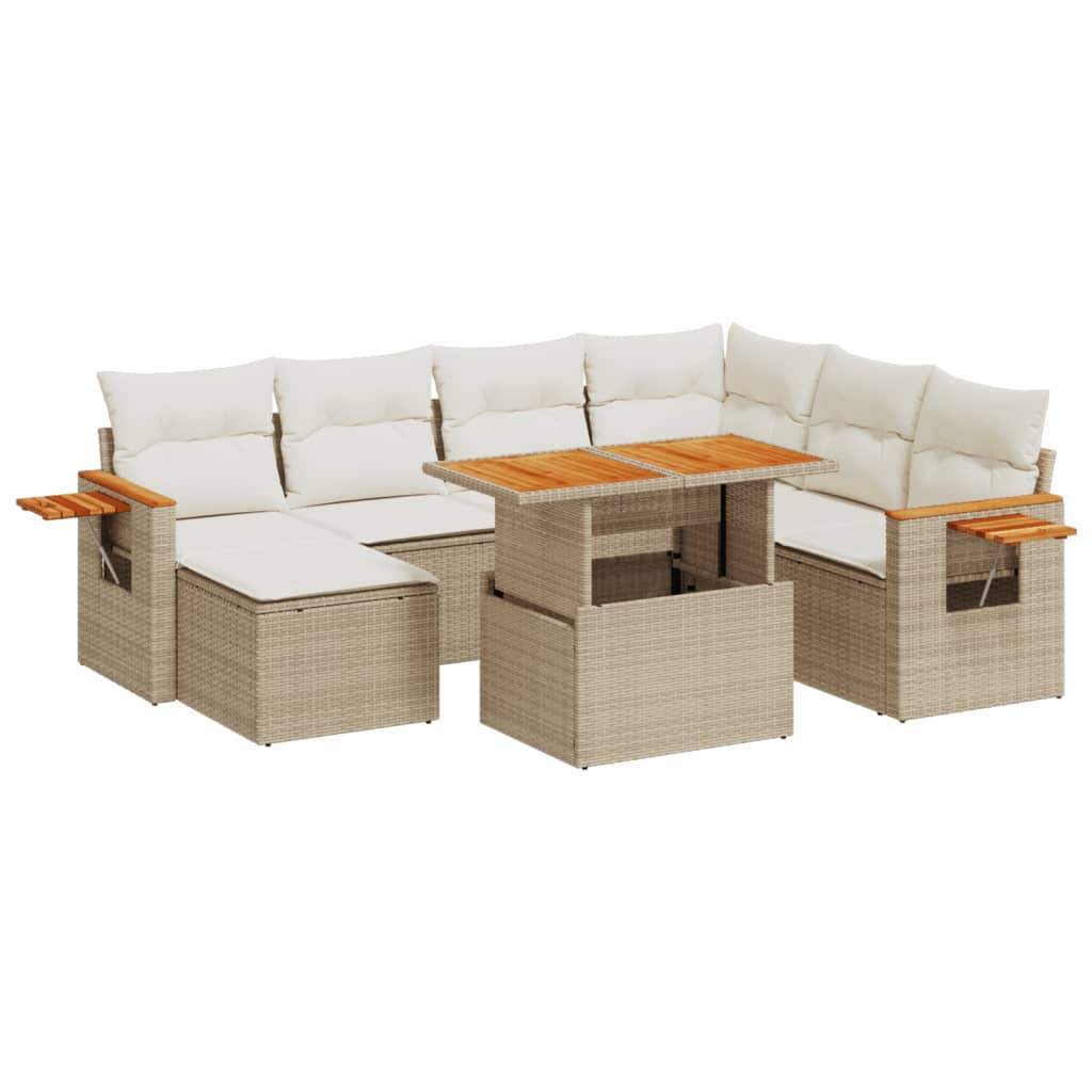 Set Divano da Giardino 8 pz con Cuscini Beige in Polyrattan - homemem39