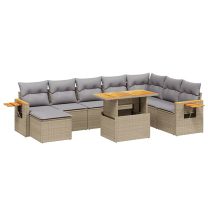 8 pc Garden Sofa Set with Beige Polyrattan Cushions