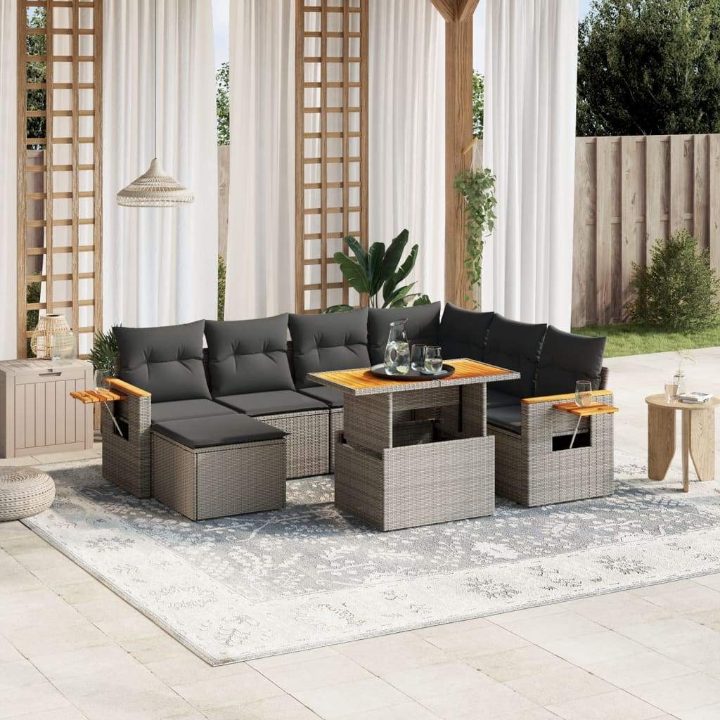 Set Divano da Giardino 8 pz con Cuscini Grigio in Polyrattan - homemem39