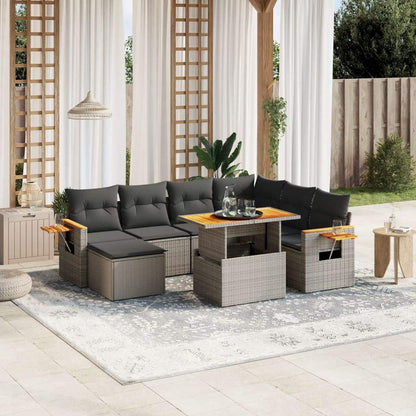 Set Divano da Giardino 8 pz con Cuscini Grigio in Polyrattan - homemem39