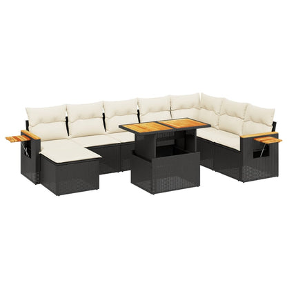 Set Divani da Giardino 9 pz con Cuscini Nero in Polyrattan