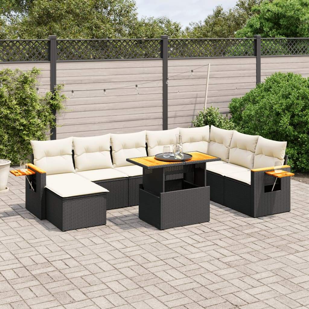 Set Divani da Giardino 9 pz con Cuscini Nero in Polyrattan - homemem39