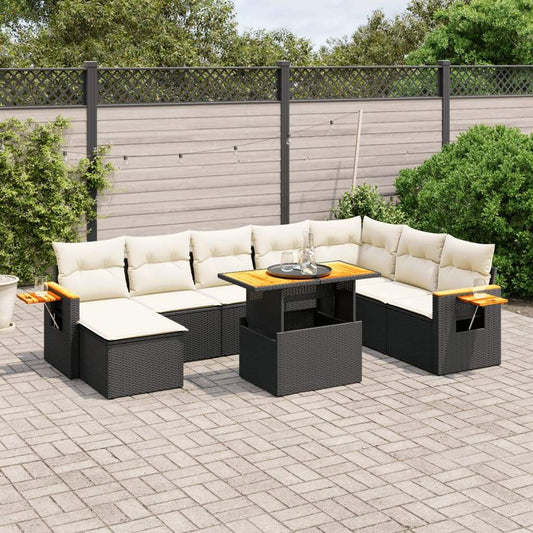 Set Divani da Giardino 9 pz con Cuscini Nero in Polyrattan - homemem39