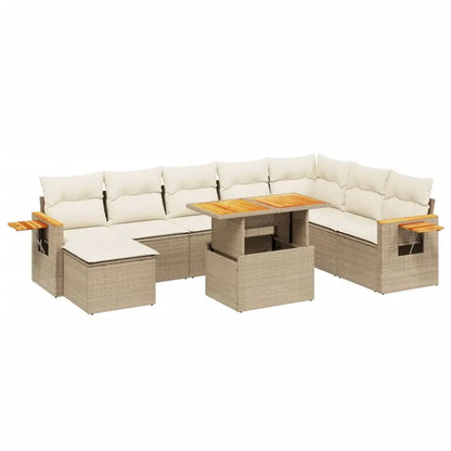 Set Divano da Giardino 9 pz con Cuscini Beige in Polyrattan - homemem39