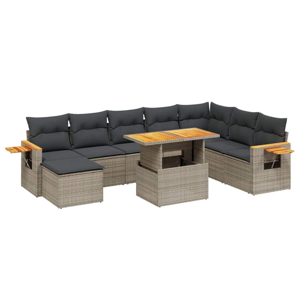 Set Divano da Giardino 9 pz con Cuscini Grigio in Polyrattan - homemem39