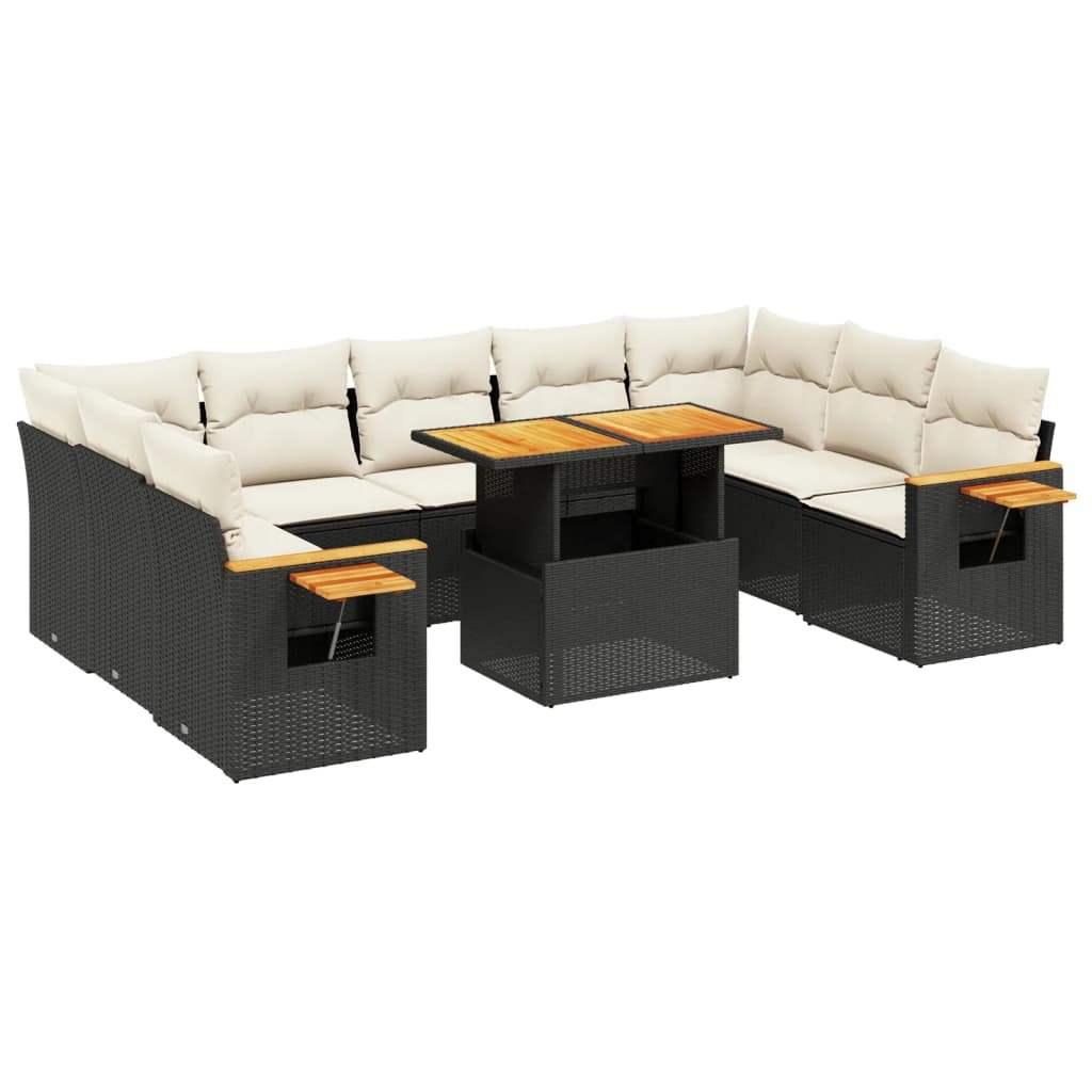 Set Divani da Giardino 10pz con Cuscini in Polyrattan Nero - homemem39