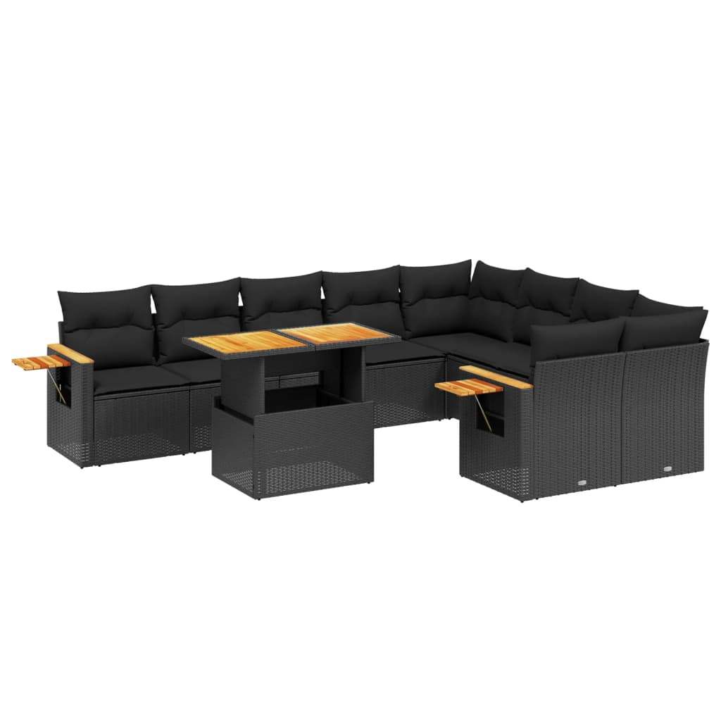 Set Divani da Giardino 10pz con Cuscini in Polyrattan Nero - homemem39
