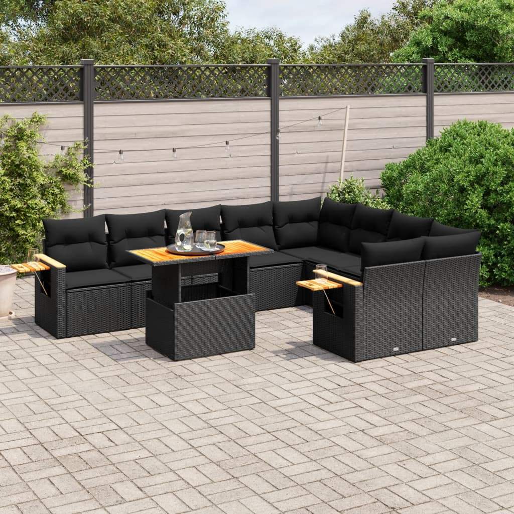 Set Divani da Giardino 10pz con Cuscini in Polyrattan Nero - homemem39