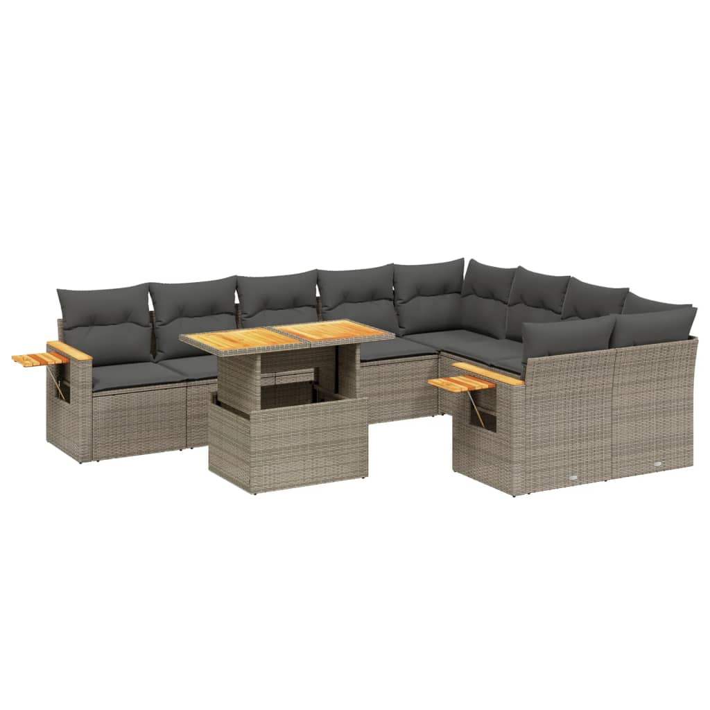 Set Divano da Giardino 10 pz con Cuscini Grigio in Polyrattan - homemem39