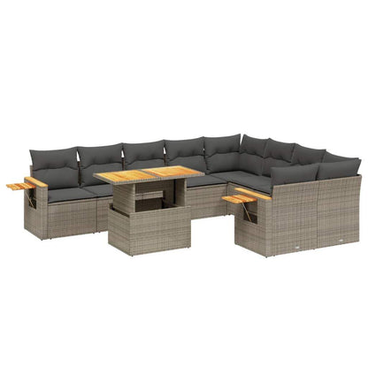 Set Divano da Giardino 10 pz con Cuscini Grigio in Polyrattan - homemem39