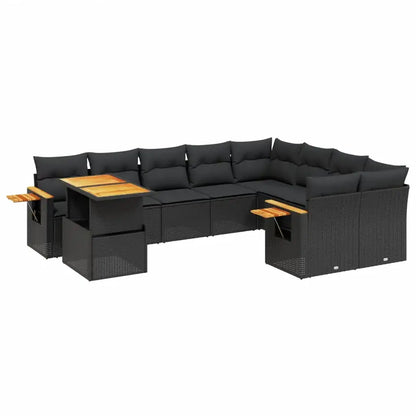 Set Divani da Giardino 10pz con Cuscini in Polyrattan Nero - homemem39