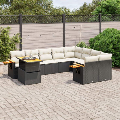 Set Divani da Giardino 10pz con Cuscini in Polyrattan Nero - homemem39