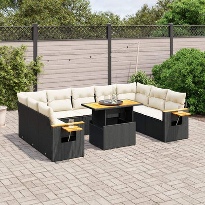 Set Divani da Giardino 11 pz con Cuscini in Polyrattan Nero - homemem39