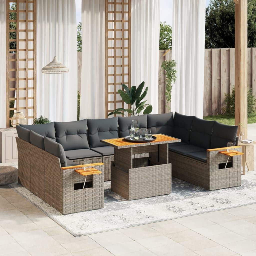 Set Divani da Giardino 11 pz con Cuscini in Polyrattan Grigio - homemem39