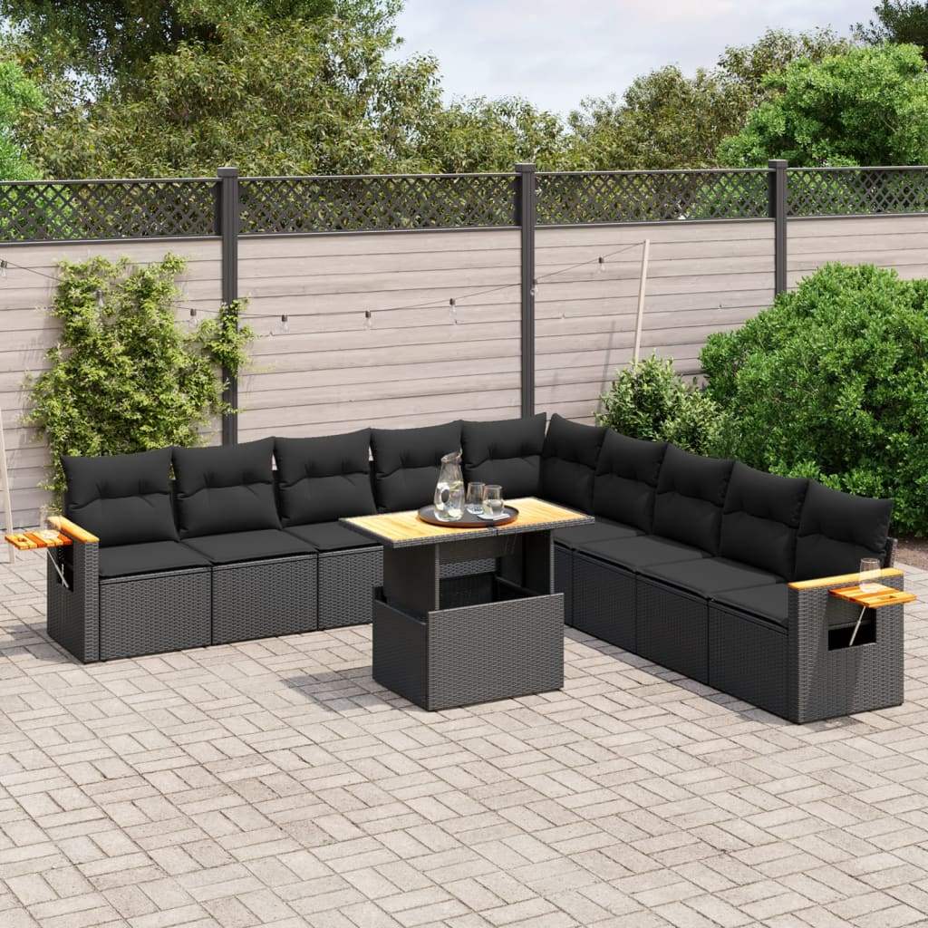 Set Divani da Giardino 11 pz con Cuscini in Polyrattan Nero - homemem39