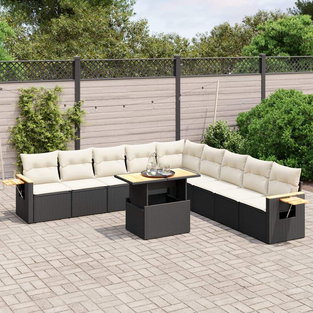 Set Divani da Giardino 11 pz con Cuscini in Polyrattan Nero - homemem39