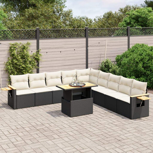 Set Divani da Giardino 11 pz con Cuscini in Polyrattan Nero - homemem39