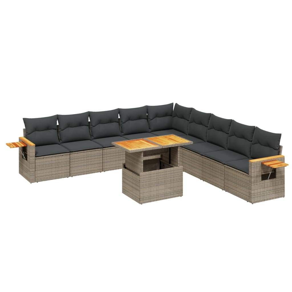 Set Divani da Giardino 11 pz con Cuscini in Polyrattan Grigio - homemem39