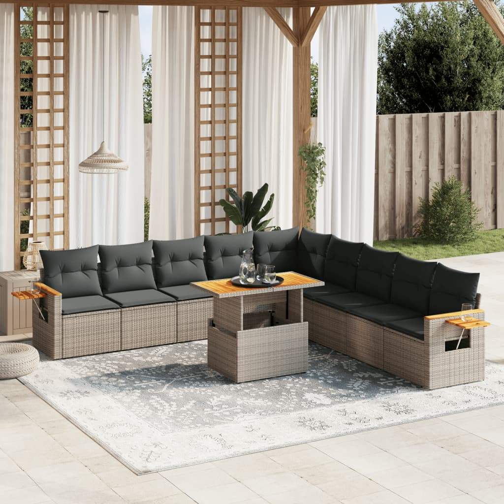 Set Divani da Giardino 11 pz con Cuscini in Polyrattan Grigio - homemem39