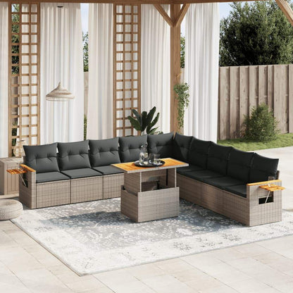 Set Divani da Giardino 11 pz con Cuscini in Polyrattan Grigio - homemem39