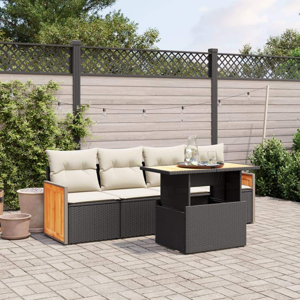 Set Divani da Giardino 5 pz con Cuscini in Polyrattan Nero - homemem39