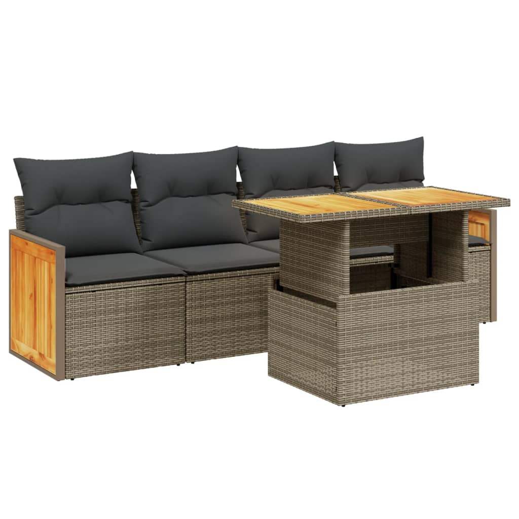 Set Divano da Giardino 5 pz con Cuscini Grigio in Polyrattan - homemem39